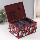 Шкатулка для рукоделия и шитья «Пуансеттия на чёрном», хранение ниток, иголок, мелочи, 19×26×14.5 см - Фото 5