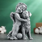 Фигура "Ангелочек с собакой" серый камень, 12х10х17см - фото 11527105
