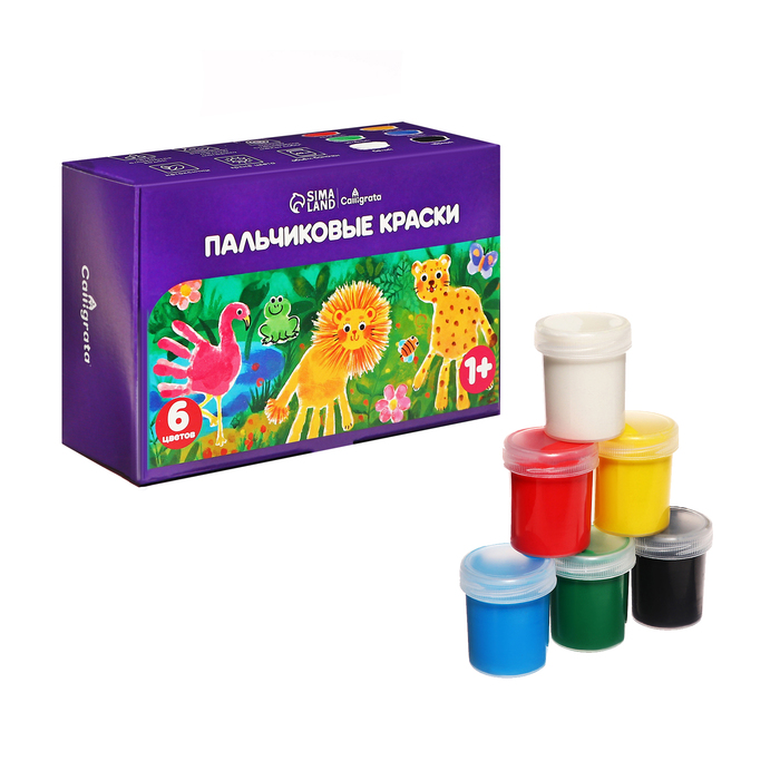 Краски пальчиковые набор 6 цветов по 40 мл Calligrata от 1 года - Фото 1