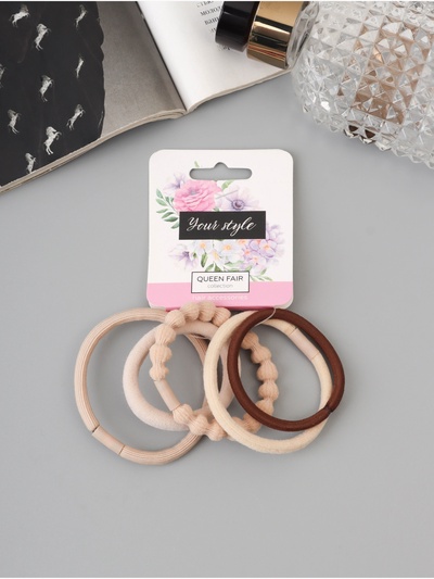 Резинки для волос QF «Спорт люкс», набор 5 шт., классика, бежевые