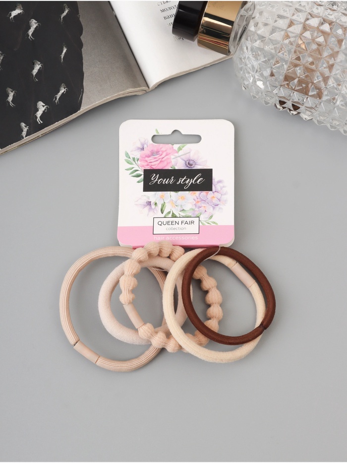 Резинки для волос QF «Спорт люкс», набор 5 шт., классика, бежевые - Фото 1