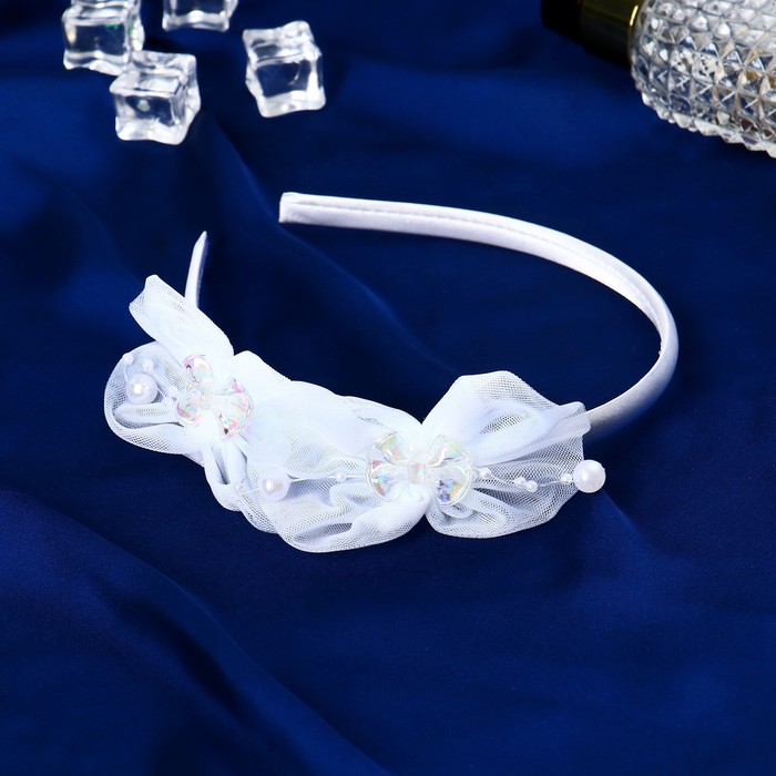 Ободок для волос «Николь», бусинки ромашки, 1 см, белый - Фото 1