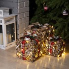 Светодиодная фигура «Подарки с шишками» 15, 20, 25 см, текстиль, металл, батарейки ААх2 (не в комплекте), свечение тёплое белое - фото 7857951