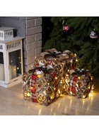 Светодиодная фигура «Подарки с шишками» 15, 20, 25 см, текстиль, металл, батарейки ААх2 (не в комплекте), свечение тёплое белое 9675482