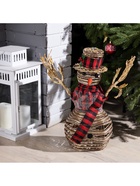 Светодиодная фигура «Снеговик» 24×50×15 см, текстиль, металл, батарейки ААх2 (не в комплекте), свечение тёплое белое - фото 61041203