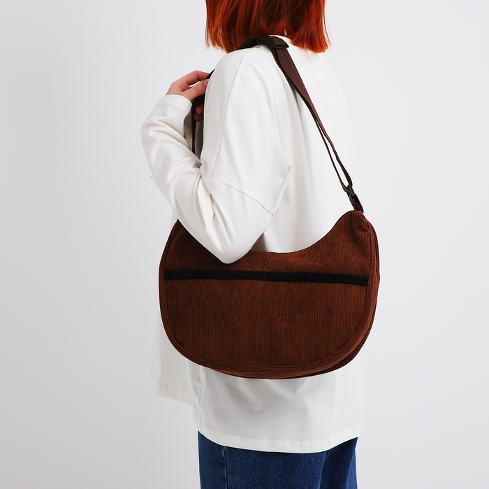 Сумка молодёжная на молнии, 32×10×20 см, коричневая - Фото 1