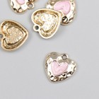 Декор для творчества металл, эмаль "Розовое сердце в золотой оправе" 0,2х1,6х1,6 см - фото 320506402