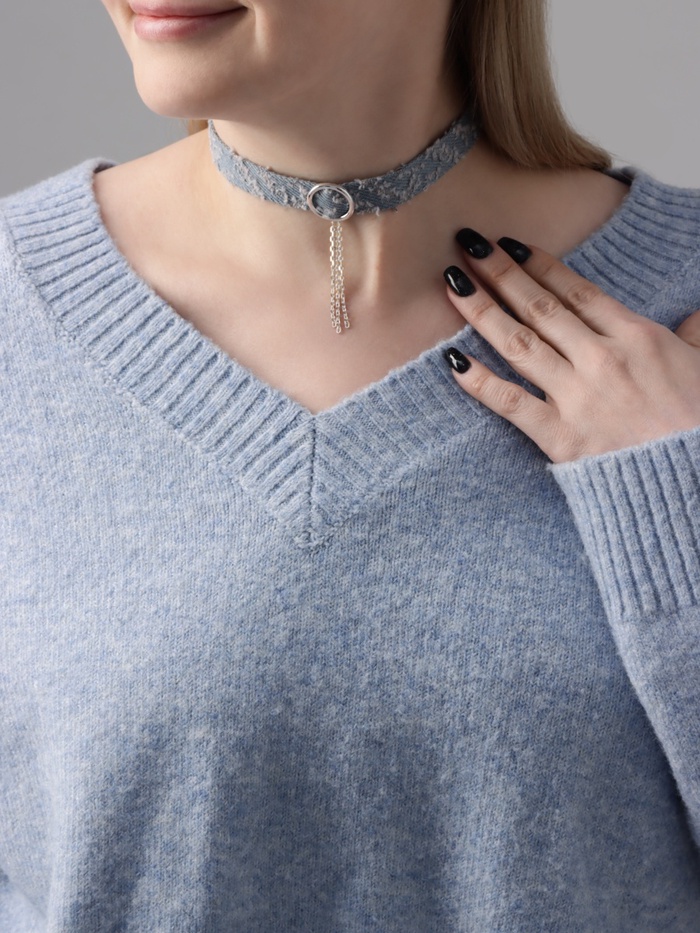 Чокер «Джинс» кольцо с цепочками, цвет голубой, 36 см - Фото 1