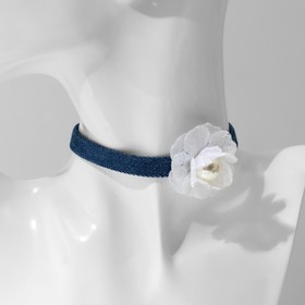 Чокер «Джинс» цветок кружево, цвет бело-синий, 36 см