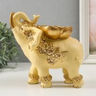 Сувенир полистоун "Бежевый слон с золотым цветком" 18х14х19 см - фото 3144894