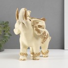 Сувенир полистоун "Бежевый слон с золотым цветком" 18х14х19 см - фото 24987741
