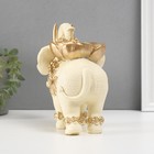 Сувенир полистоун "Бежевый слон с золотым цветком" 18х14х19 см - фото 24987743