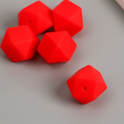 Бусина силикон "Многогранник" клубнично-красная d=1,7 см