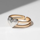 Кольцо «Сердце» дуо нитей, цвет серебристый в золоте, безразмерное - фото 9015112