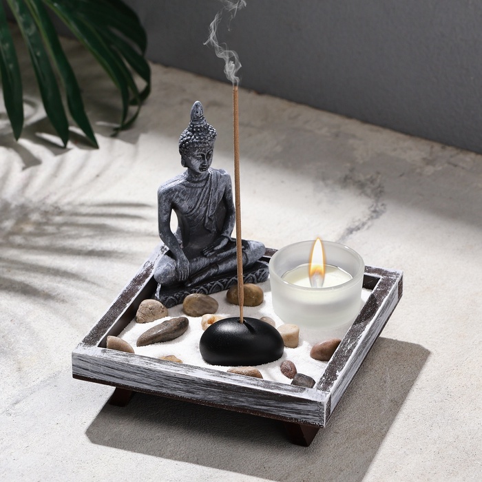 Японский сад камней настольный «Дзен. Мечта», с подставкой для благовоний, набор аксессуаров,12.5×12.5×13 см, бетон - Фото 1