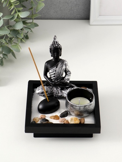 Японский сад камней настольный «Дзен. Успех», с подставкой для благовоний, набор аксессуаров,12.5×12.5×13 см, бетон