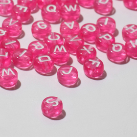 Бусина из акрила «Буквы английские» МИКС, 7×4 мм, набор 10 г, цвет прозрачно-розовый
