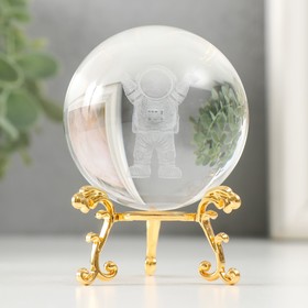Сувенир стекло 'Космонавт' d=6 см ажурная подставка 6х6х8,1 см
