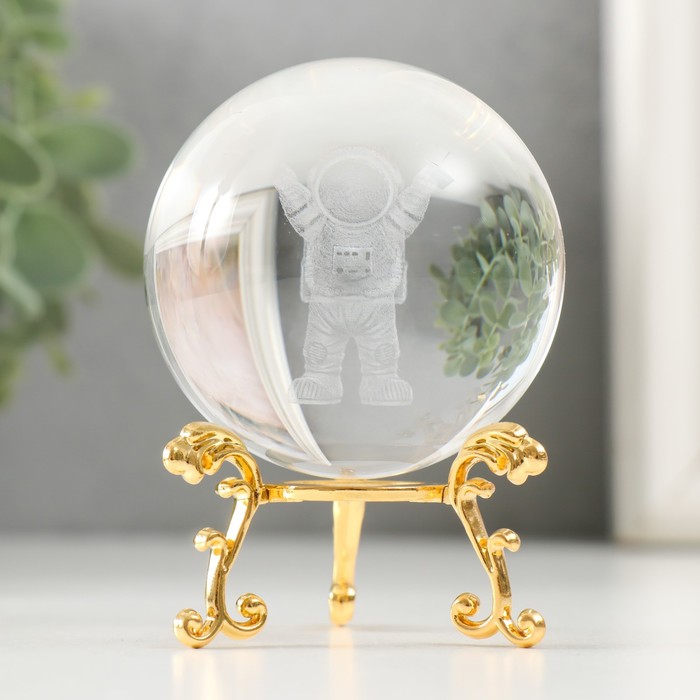 Сувенир стекло "Космонавт" d=6 см ажурная подставка 6х6х8,1 см - Фото 1
