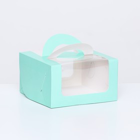 Коробка под бенто-торт с окном, мятный, 14 х 14 х 8 см