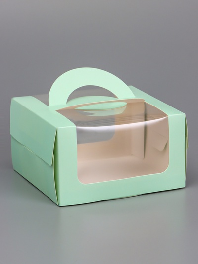 Коробка под бенто - торт с окном, мятный, 14×14×8 см