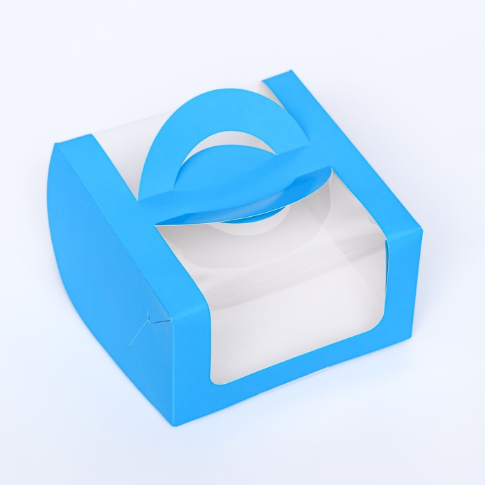 Коробка под бенто-торт с окном, голубой, 14 х 14 х 8 см