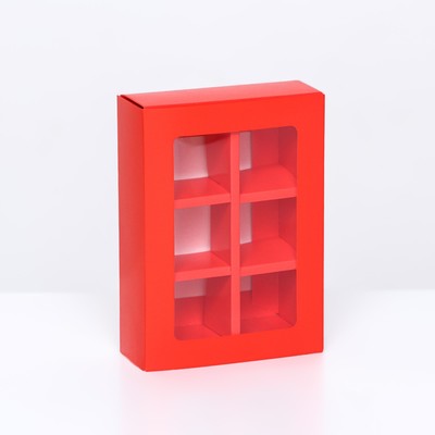 Коробка для 6 конфет, алый, 13.7×9.85×3.86 см
