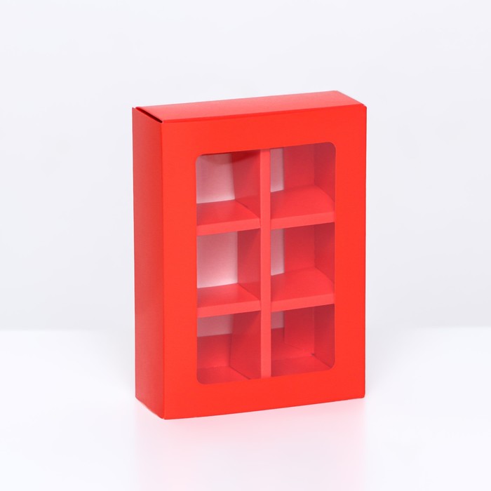 Коробка для 6 конфет, алый, 13.7×9.85×3.86 см