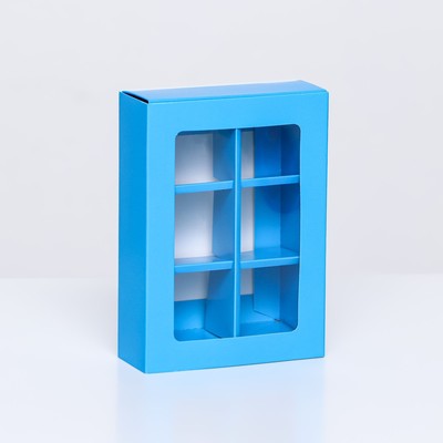 Коробка для 6 конфет, голубой, 13.7×9.85×3.86 см