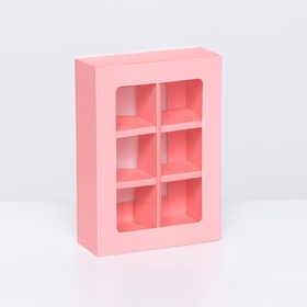 Коробка для 6 конфет, розовая, 13.7×9.85×3.86 см