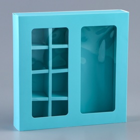 Коробка для 8 конфет + шоколад, с окном, мята, 17.7×17.7×3.8 см