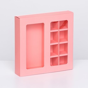 Коробка под 8 конфет + шоколад, с окном, розовая, 17,7 х 17,7 х 3,8 см