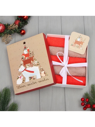 Набор махровых полотенец «Этель. Звериная ёлка», 30×30 см - 5 шт., хлопок 100%