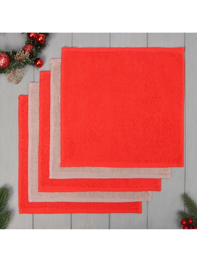 Набор махровых полотенец «Этель. Звериная ёлка», 30×30 см - 5 шт., хлопок 100%