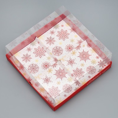 Коробка для для муссовых пирожных «С Новым годом», снежинки, 17.8 х 17.8 х 6.5 см, Новый год