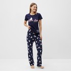 Комплект домашний женский (футболка/брюки), цвет тёмно-синий, размер 52 - фото 23449662