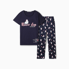 Комплект домашний женский (футболка/брюки), цвет тёмно-синий, размер 52 - фото 24598770