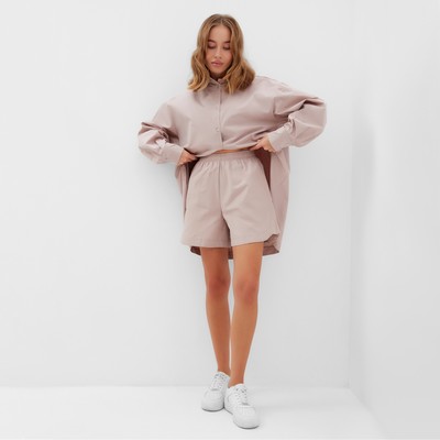Костюм женский (рубашка, шорты) MINAKU: Oversize, серо-розовый, размер 42