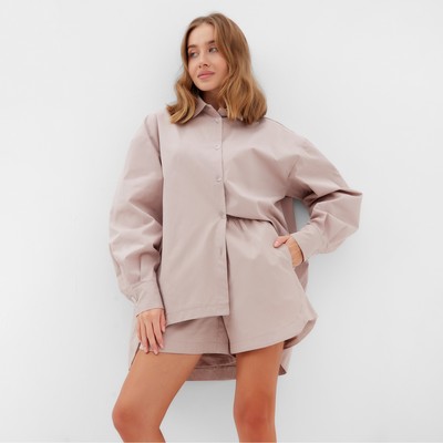 Костюм женский (рубашка, шорты) MINAKU: Oversize, серо-розовый, размер 42