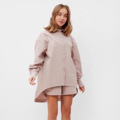 Костюм женский: рубашка, шорты, MINAKU: Oversize, серо-розовый, размер 46