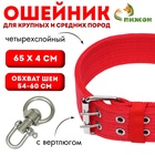 Ошейник четырехслойный с вертлюгом, 65×4 см, ОШ 54-60 см, полиэстер, красный - Фото 1