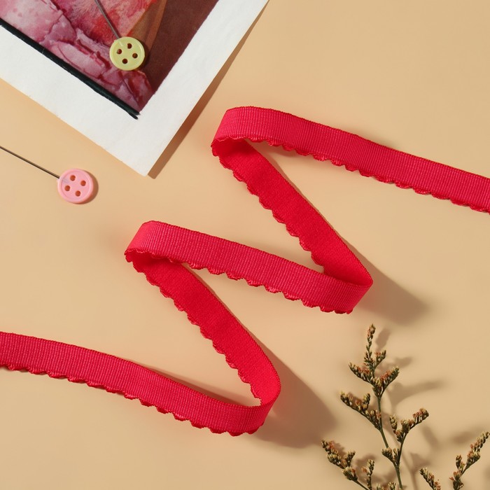 Резинка становая, с ажурным краем, 10 мм, 10±0.5 м, красная - Фото 1