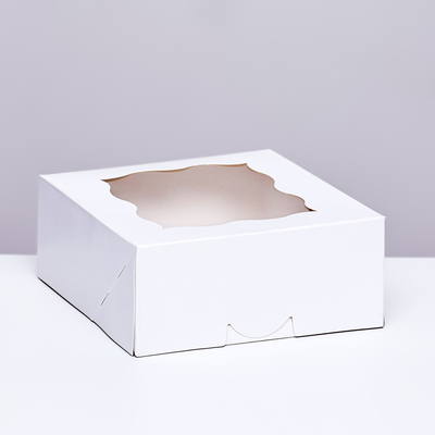 Коробка под бенто - торт с окном, белая,15×15.3×6.5 см