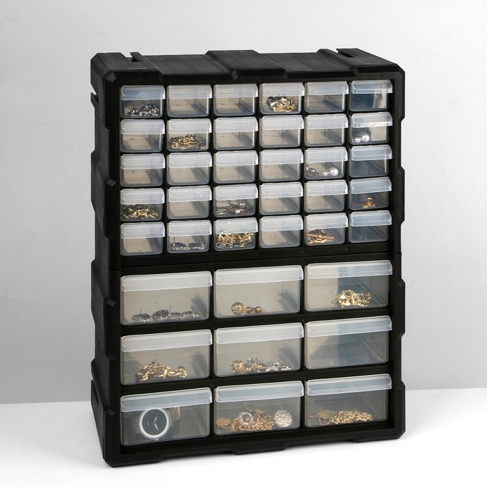 Органайзер универсальный «Ящик» 39 мест, пластик, 38,5×16×47,5 см, цвет чёрный - Фото 1