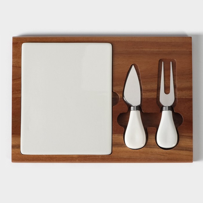 Набор для подачи сыра «Мрамор», 2 ножа, акация - Фото 1