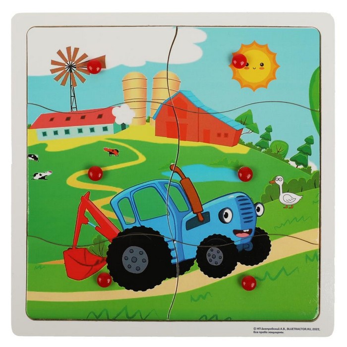 Игрушка деревянная, вкладыши с ручками "Синий трактор"