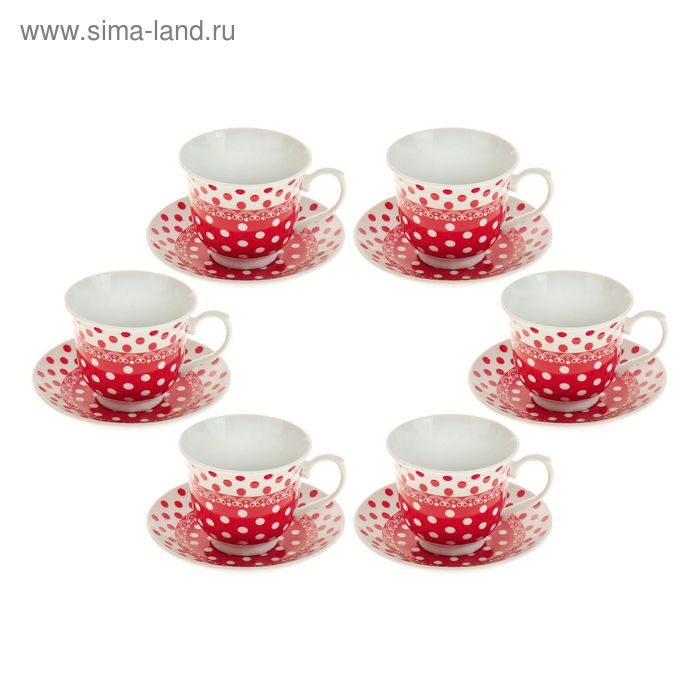Сервиз чайный 12 предметов "Полька", цвет красный - Фото 1