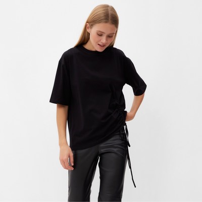 Футболка с кулиской женская MINAKU REGULAR FIT, чёрная, размер 46