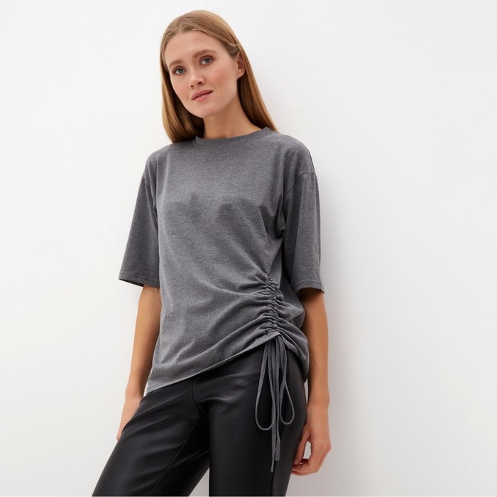 Футболка женская с кулиской MINAKU REGULAR FIT, серая, размер 42