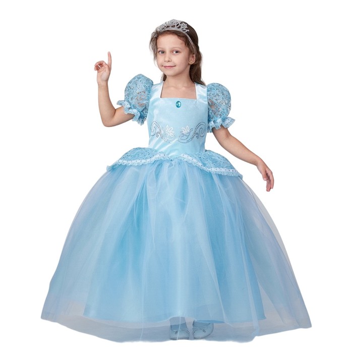 Карнавальный костюм «Принцесса Золушка», голубой, платье, диадема, рост 116–160 см - Фото 1